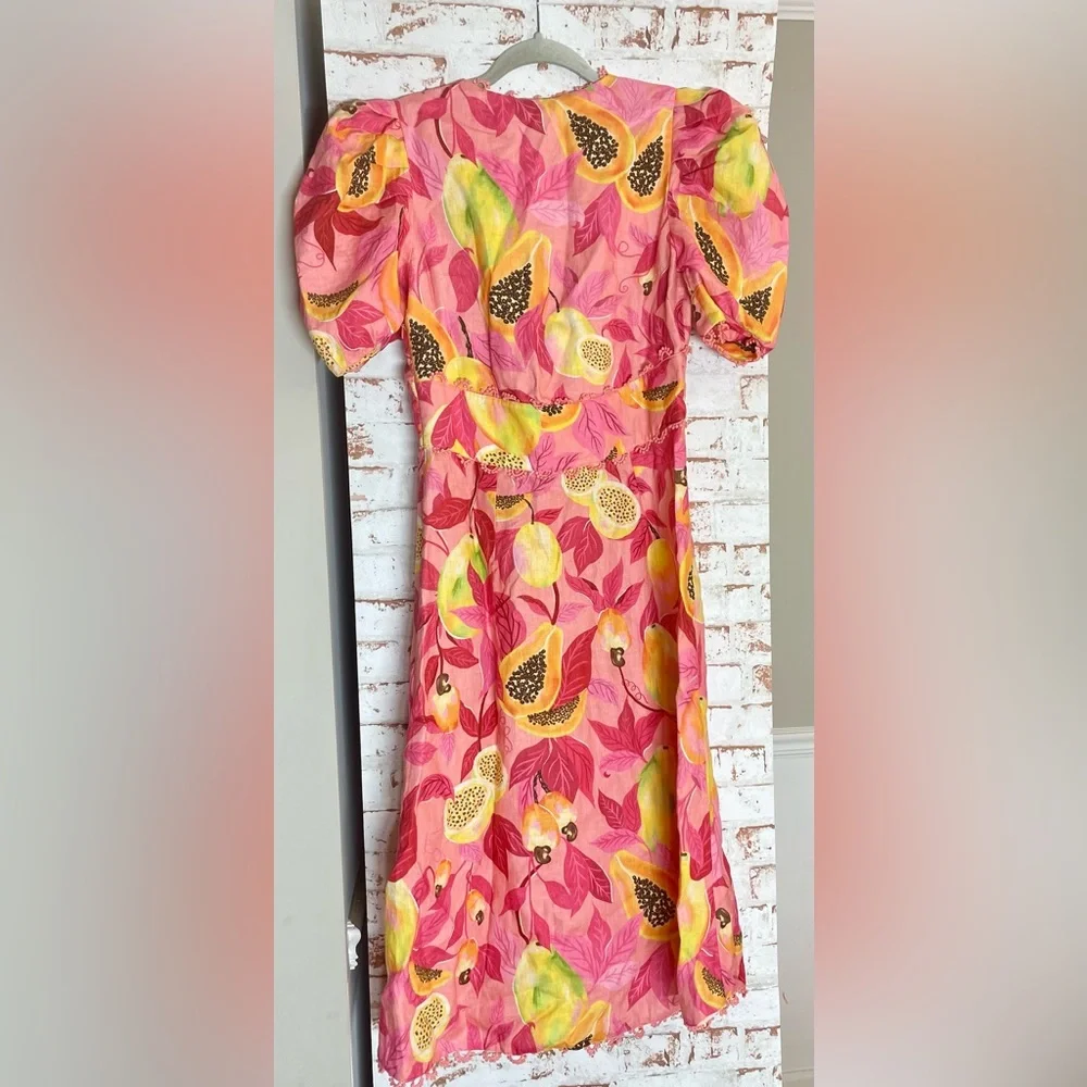 NWT FARM Rio Pink Linen Dress with Fruit Motif - Picture 4 of 8